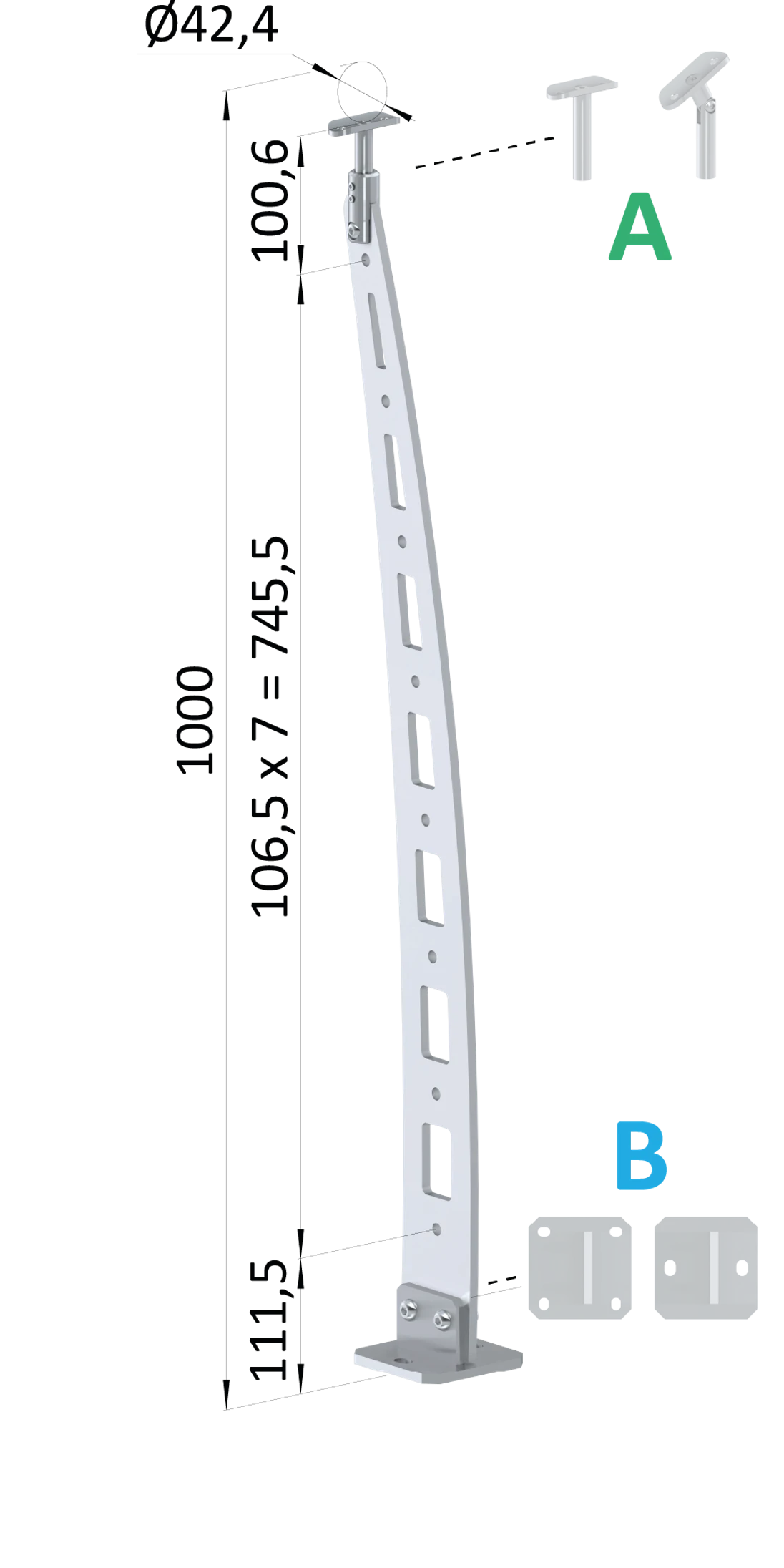 Nerezový vypalovaný sloup, vrchní kotvení, 8děrový