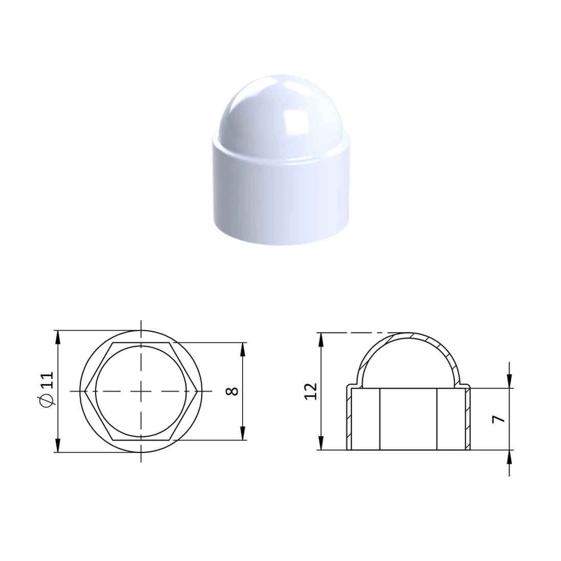 Krytka plastová na matice a šrouby M5, bílá