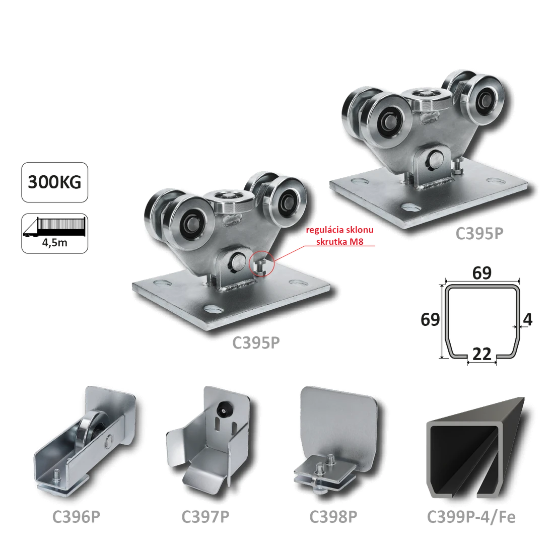 PICCOLO samonos do 300 kg, profil 69 x 69 x 6000 mm, Fe