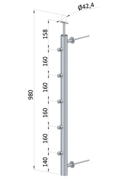 Nerezový sloup, fr. balkón, boční kotvení, 5řadový pravý