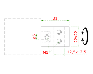 Držiak profilu 12 x 12 mm prechodný, plochý, AISI 304 - slide 1