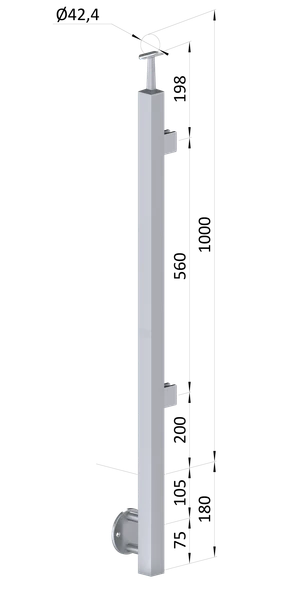 Nerezový stĺp, bočné kotvenie, výplň: sklo, pravý - slide 0