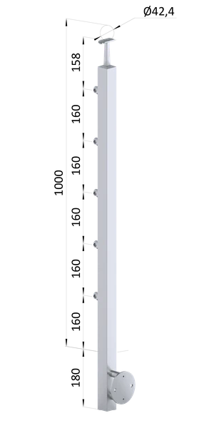 Nerezový sloup, boční kotvení, 5řadový průchozí, vnější - slide 0