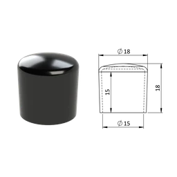 Vonkajšia krytka PVC ø 18 x 18 mm, otvor 15 x 15 mm, čierna