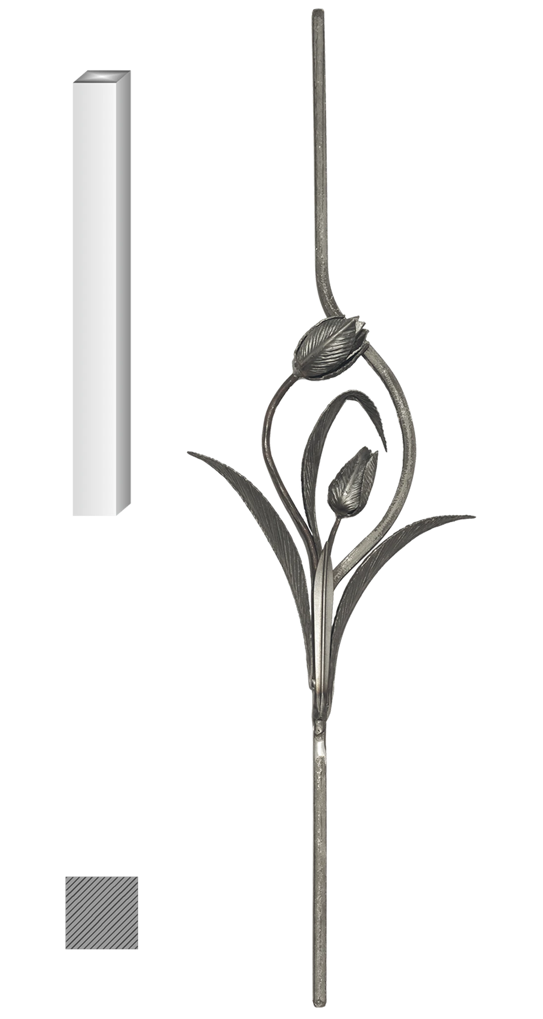 Tyč 12 x 12 mm, 950 x 250 mm s tulipánom