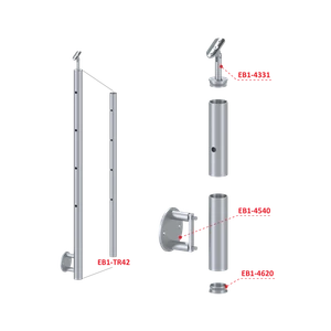 Nerezový sloup, boční kotvení, 4děrový koncový, levý - slide 2
