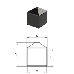 Vonkajšia krytka 18 x 18 mm, plastová PE, čierna