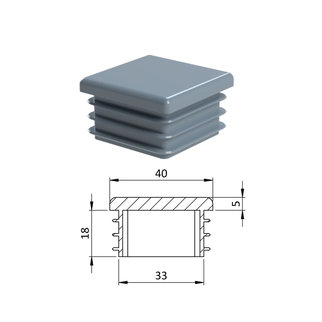 Krytka plastová 40 x 40 mm, sivá