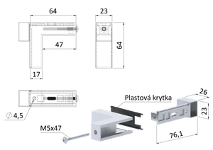 ZAMAK držiak pre sklenené police, sklo 3 - 30 mm, Al/Zn - slide 2