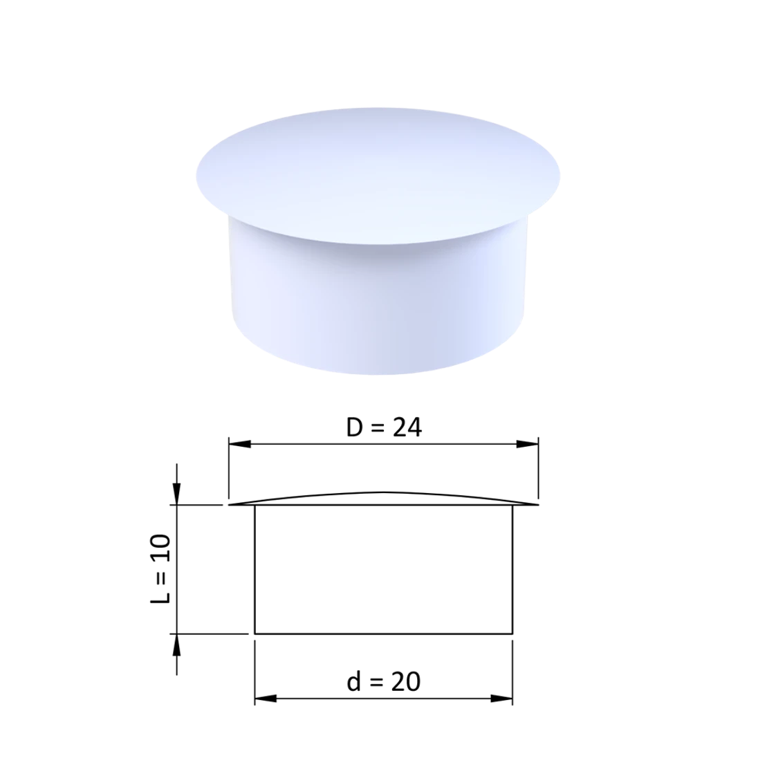 Vnútorná krytka guľatá ø 24 mm, otvor ø 20 mm, biela, plast