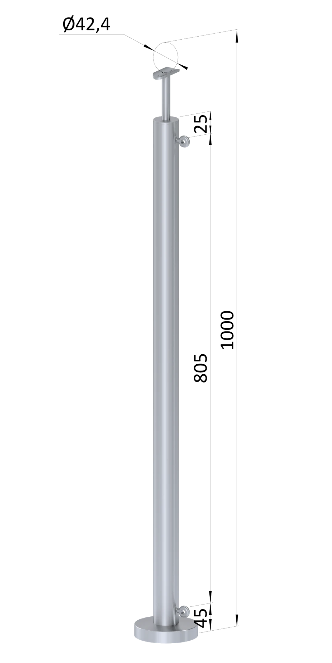 Nerezový stĺp, vrchné kotvenie, pre sieť