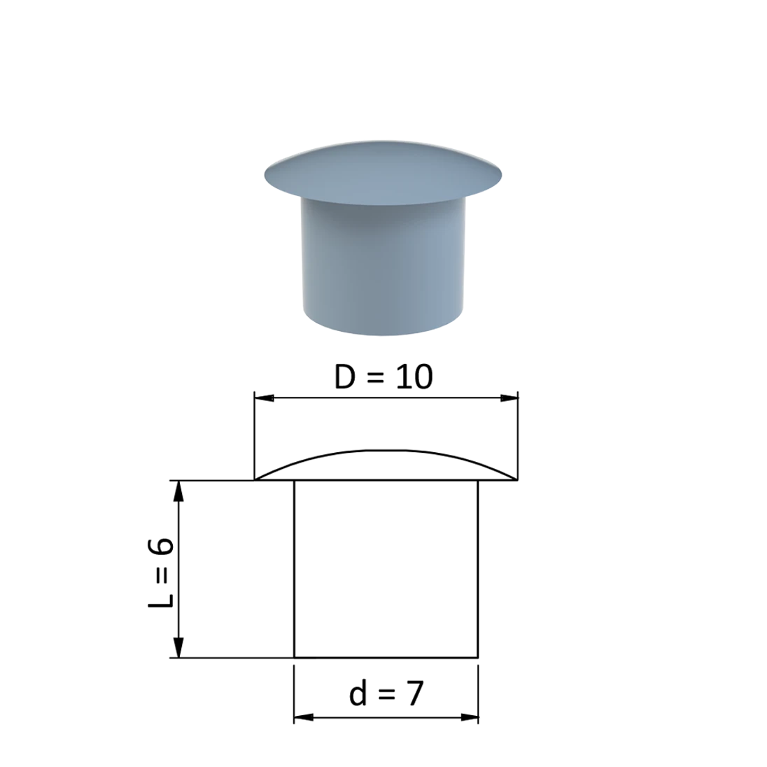 Vnútorná krytka guľatá ø 10 mm, otvor ø 7 mm, sivá, plast