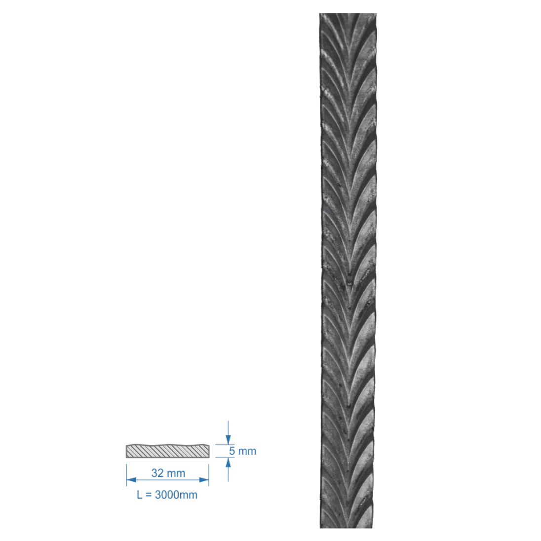 Plochá tyč vzorovaná 32 x 5 x 3000 mm, čierna