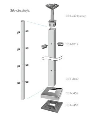 Nerezový stĺp, vrchné kotvenie, 4-radový rohový - slide 3