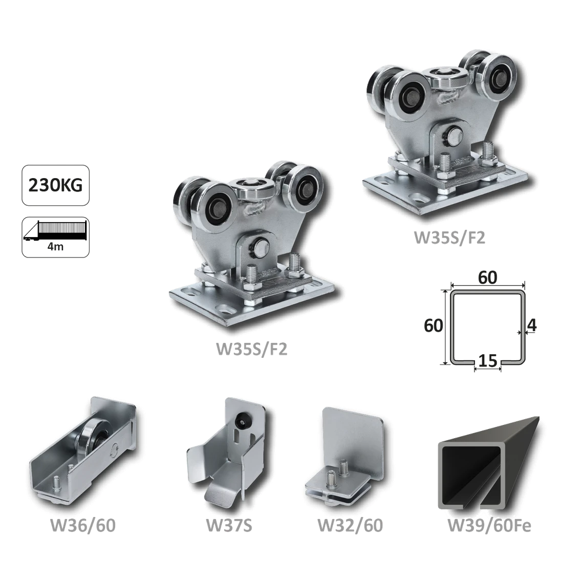 Samonos do 230 kg/4 m, profil 60 x 60 x 4 mm, Fe