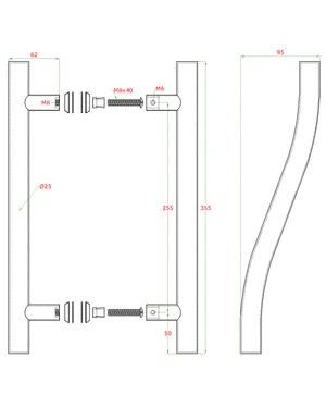 Madlo na dveře, L = 355 mm, sklo 8 - 12 mm, AISI 304 - slide 2
