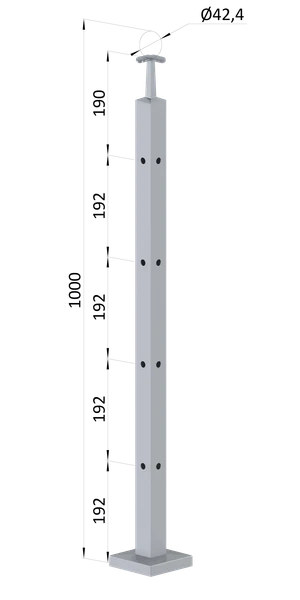 Nerezový stĺp, vrchné kotvenie, 4-dierový rohový - slide 0