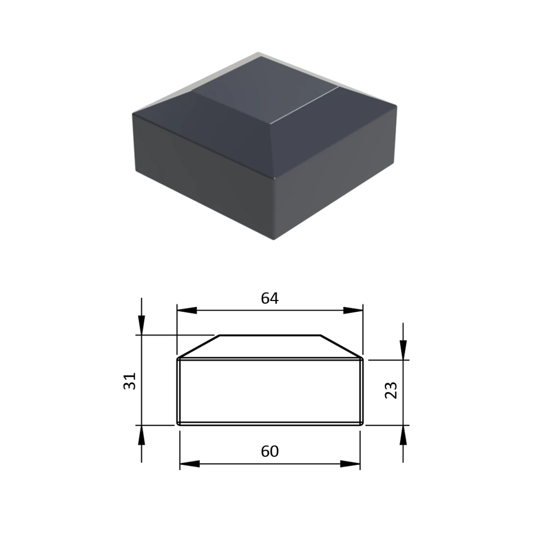 Vnější krytka 60 x 60 mm, plastová PE, antracit