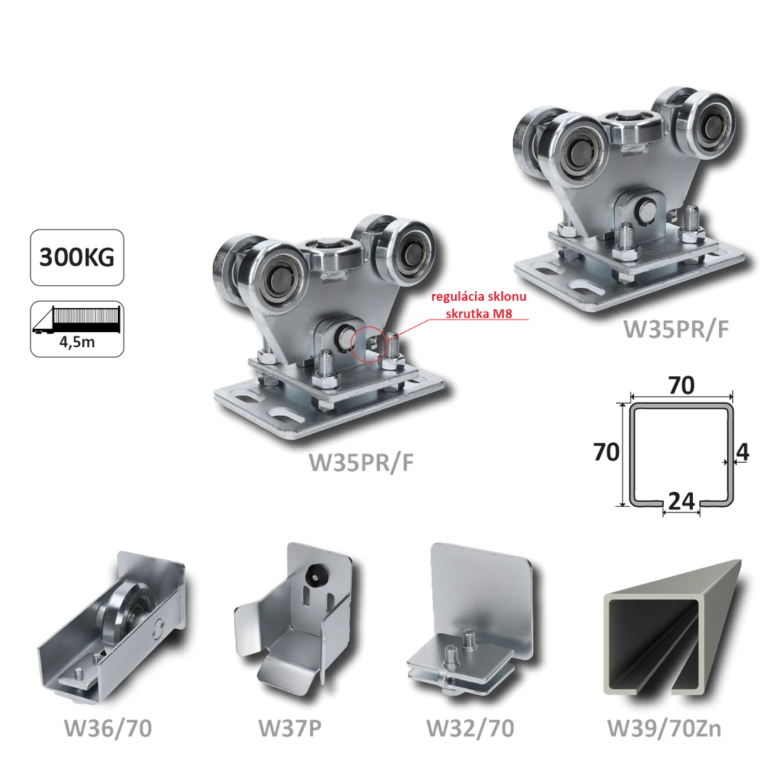 Samonos do 300 kg/ 4,5 m, profil 70 x 70 x 4 mm, Zn