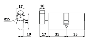 Cylindrická vložka EURO 35/35mm s kulkou, niklová, 3 klíče, šroub M5x65mm - slide 1