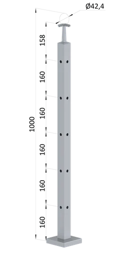 Nerezový stĺp, vrchné kotvenie, 5-dierový rohový