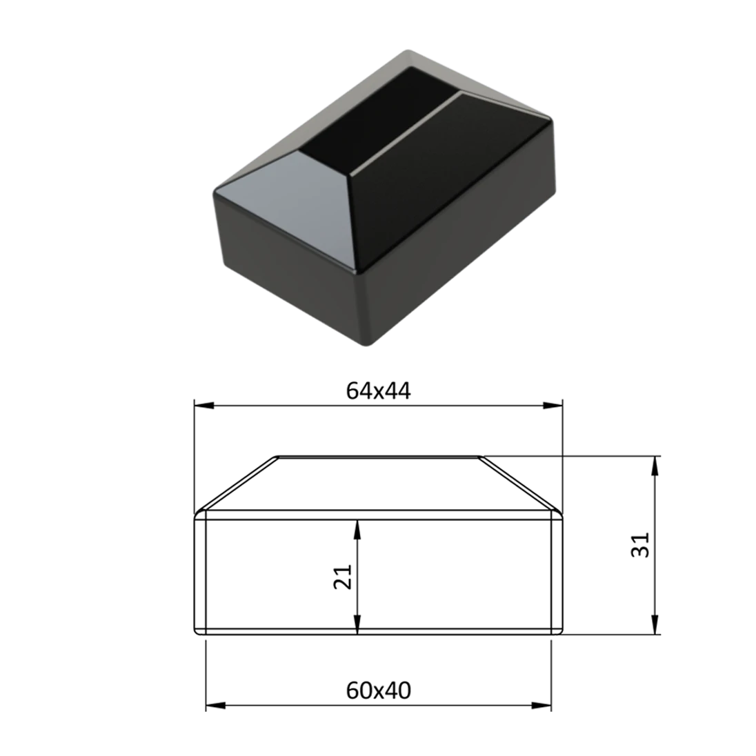 Vonkajšia krytka 40 x 60 mm, plastová PE, čierna