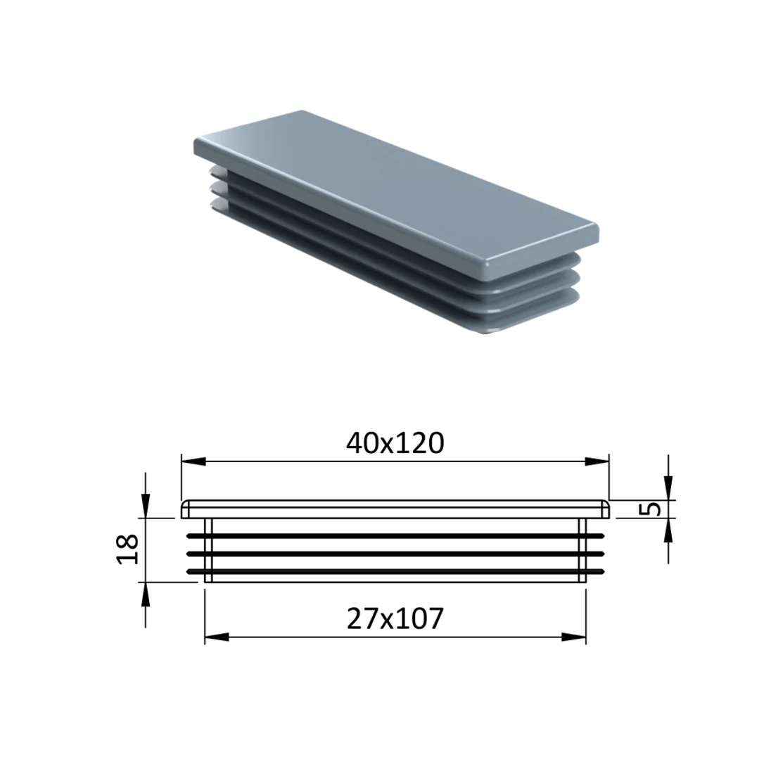 Krytka plastová 40 x 120 mm