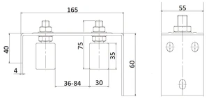 Horné vedenie brány 165 x 75 x 55 mm, šírka 36 - 84 mm - slide 1
