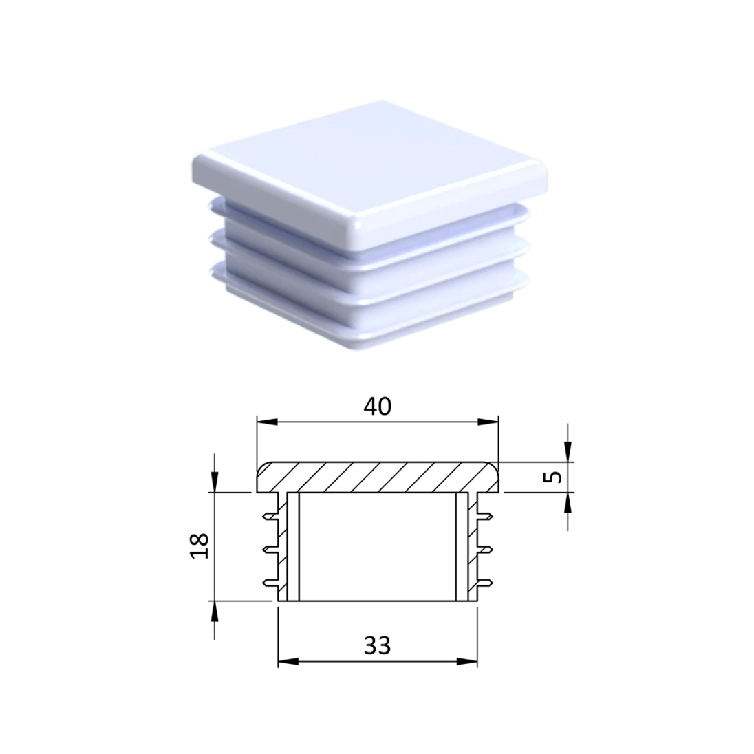 Krytka plastová 40 x 40 mm, biela