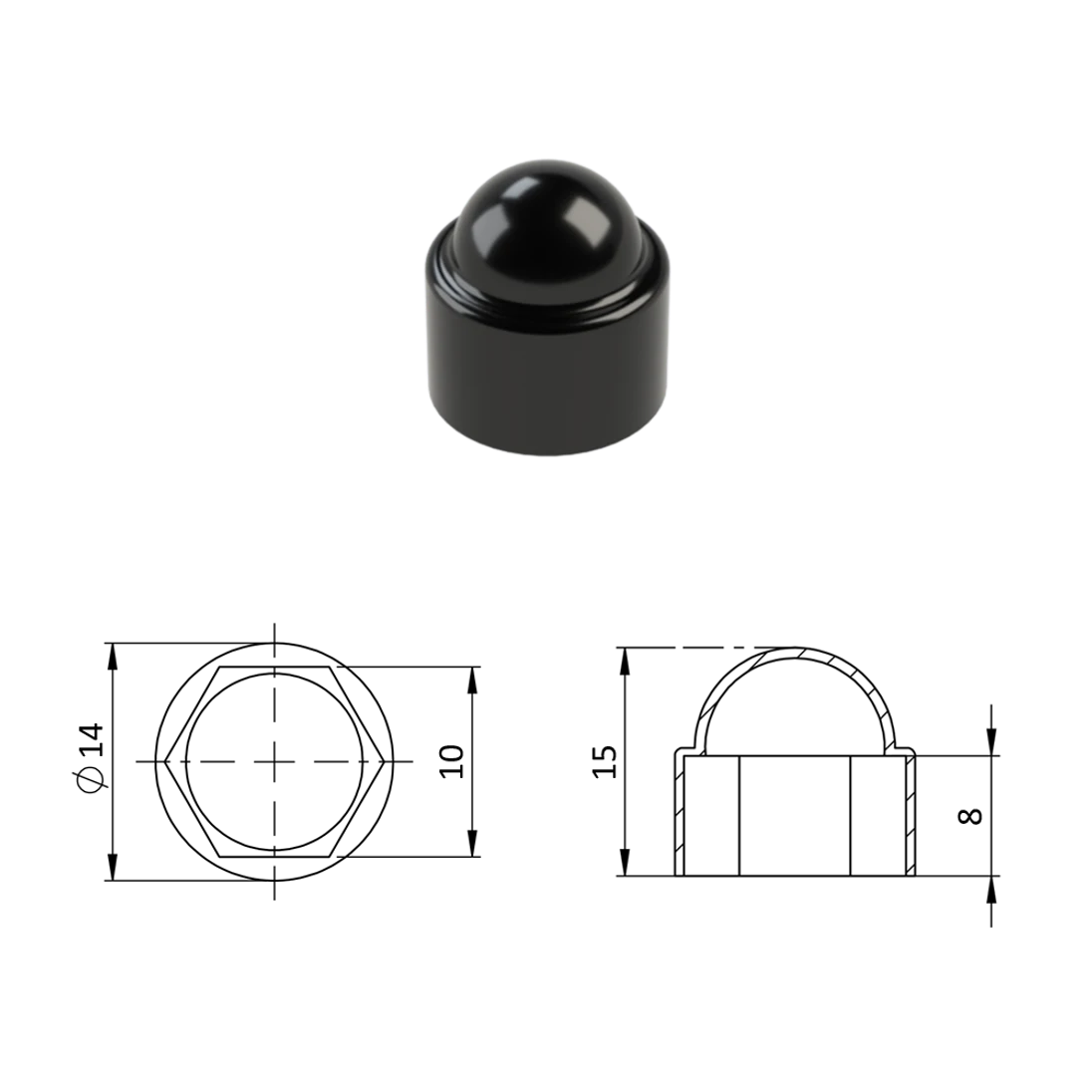 Krytka plastová na matice a šrouby M6, černá