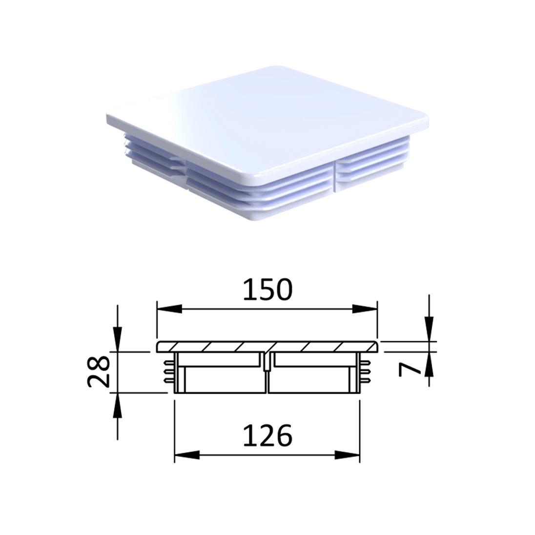 Krytka plastová 150 x 150 mm, biela