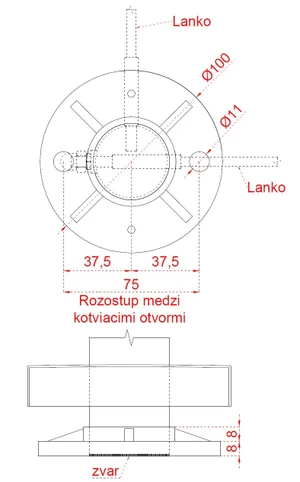 Nerezový stĺp, vrchné kotvenie, 8-dierový, lanko, rohový 90° - slide 3