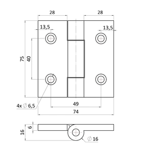 Pant na brány, na jekl, L-75 mm, broušená nerez AISI304 - slide 3