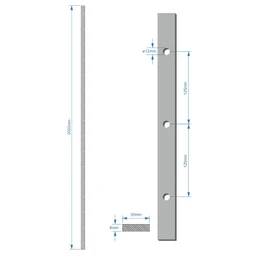 Tyč 30 x 8 x 2000 mm, rozteč dier 125 mm, diera ø 12 mm