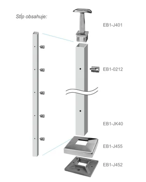 Nerezový stĺp, vrchné kotvenie, 5-radový priechodný - slide 3