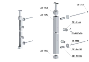 Nerezový sloup fr. balkon, boční kotvení, výplň: sklo, pravý - slide 5