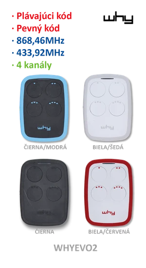 Vysílač Evo2 4kanál, 433/868MHz, pevný/plovoucí kód - slide 1