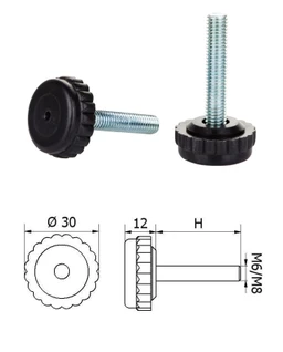 Bezkĺbová plastová nivelačná nožička; závitovo-nastaviteľná, ø30 mm