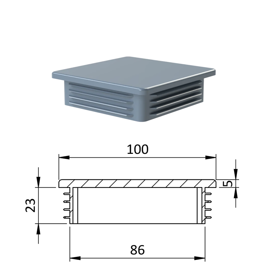 Krytka plastová 100 x 100 mm, sivá