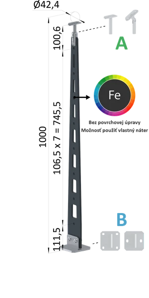Kombinovaný Fe vypalovaný sloup, vrchní kotvení, 8-děrový - slide 0