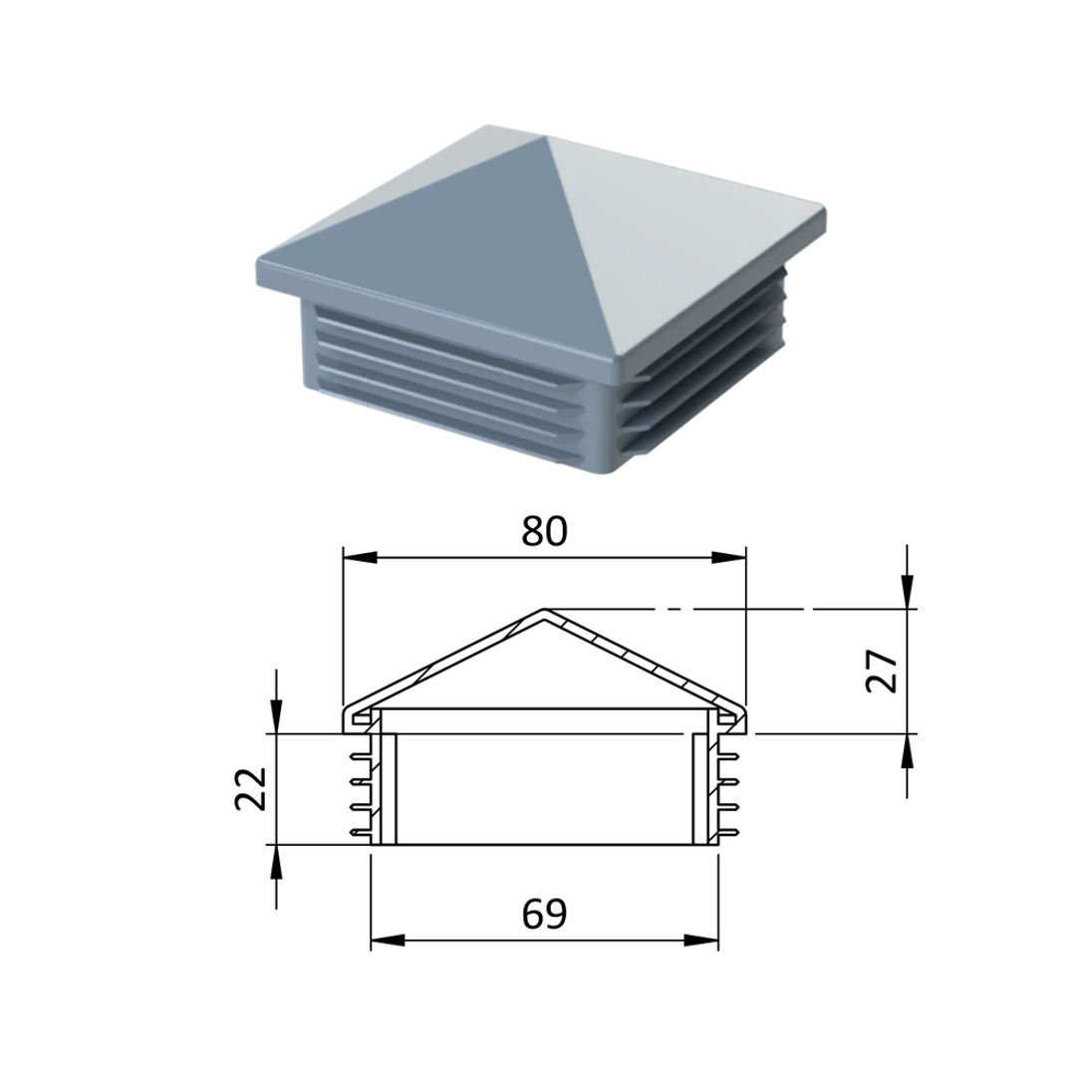 Krytka plastová so strieškou 80 x 80 mm, sivá