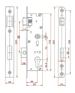 Zámok vložkový P, zápust 50 mm, rozteč 72 mm, biely zinok - slide 1