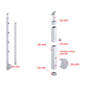 Nerezový sloup, boční kotvení, 4řadový průchozí, vnitřní - slide 2