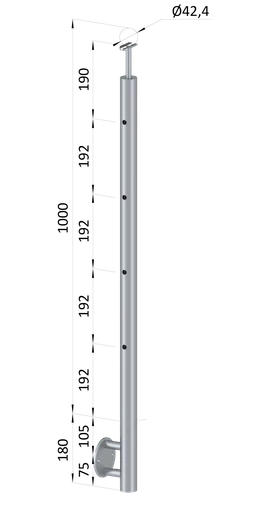 Nerezový stĺp, bočné kotvenie, 4-dierový koncový, ľavý