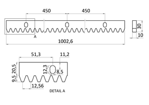 Hrebeň kov 30 x 10 x 1000 mm, M4, max do 1700 kg - slide 1