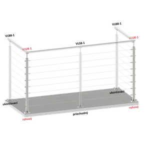 Nerezový stĺp, vrchné kotvenie, 8-dierový, lanko, rohový 90° - slide 1