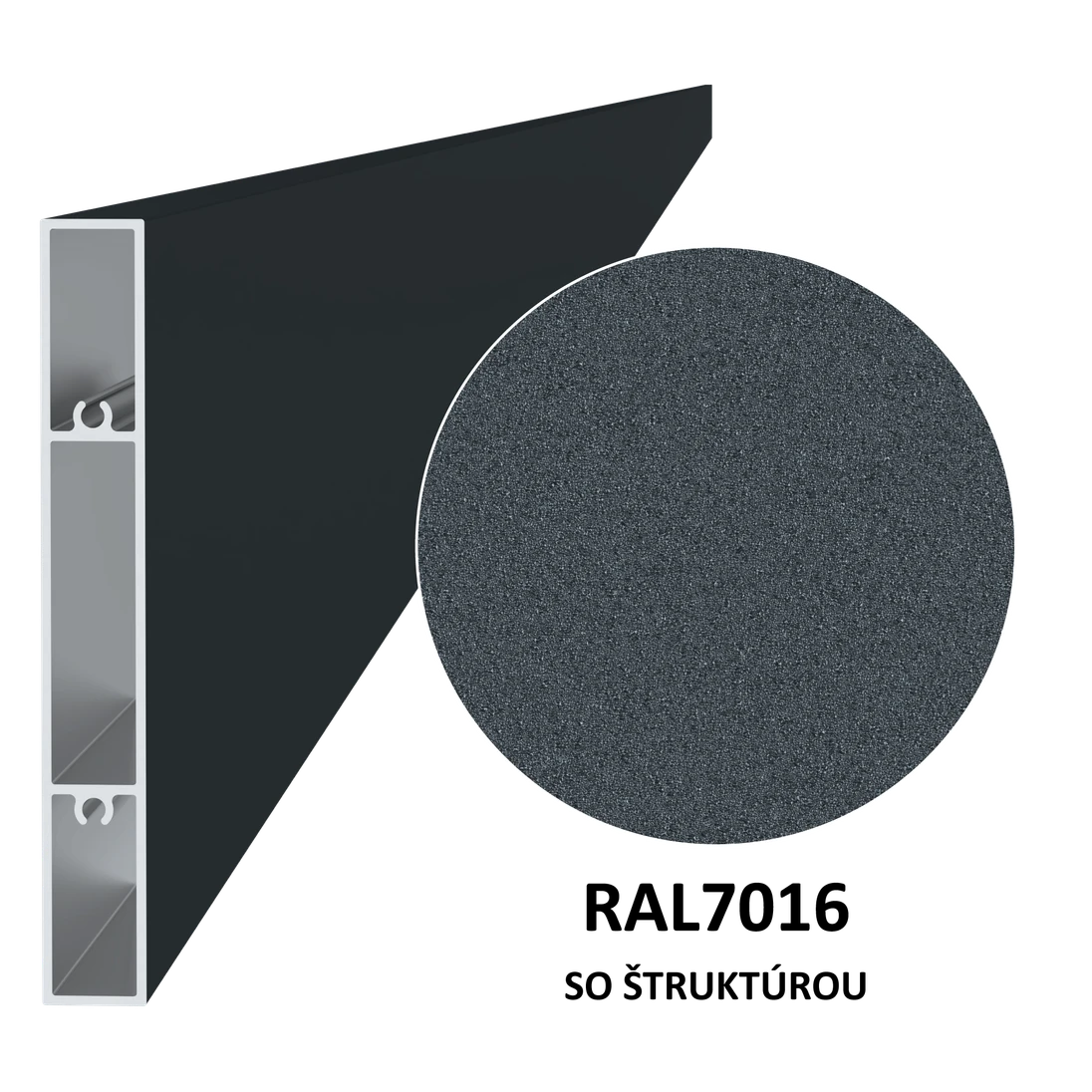 Profil 120x16mm, L-6000mm, práškový lak, struktura RAL7016