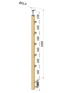 Dřevěný sloup, boční kotvení, 5řadový, průchozí, vnitřní