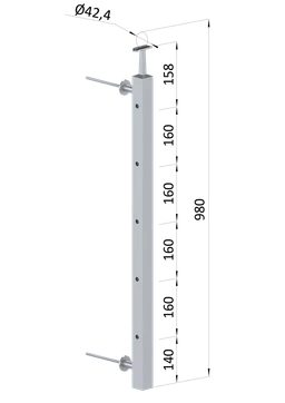 Nerezový stĺp fr. balkón, bočné kotvenie, 5-dierový, ľavý