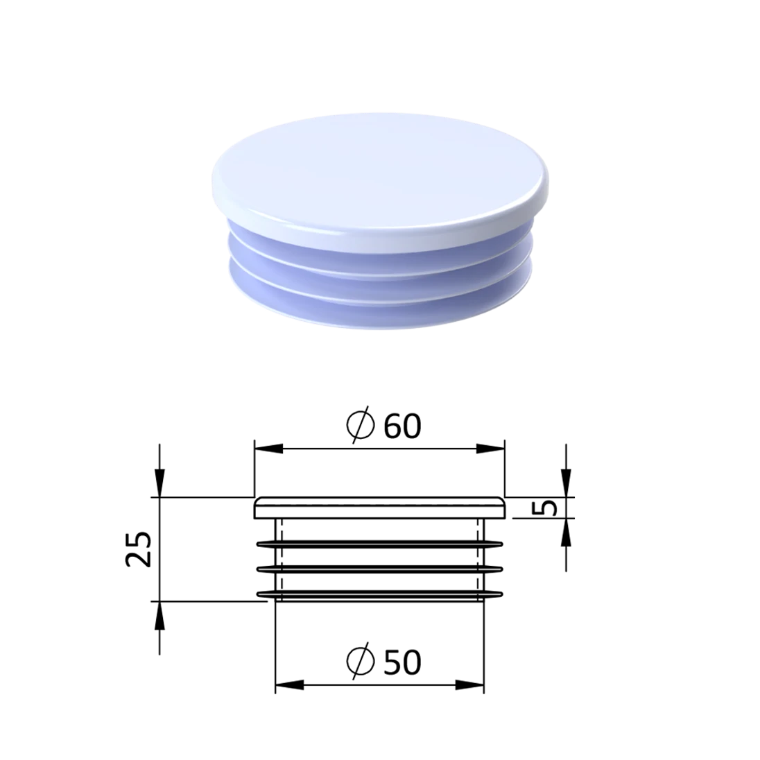 Vnitřní krytka kulatá ø 60 mm, plastová, bílá